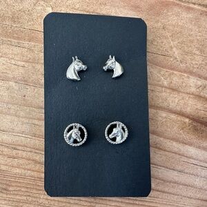 Silver Horse Stud Earrings Set